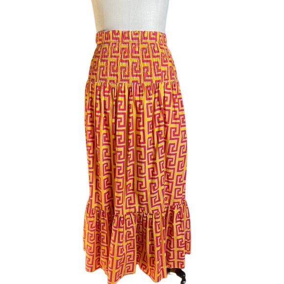 NWOT Rhode Artie Smocked Waist Skirt in Orange, Red & Pink - Size XS X-Small - Picture 1 of 6